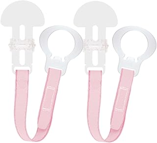 MAM Dummy Clip, 2 Pack, Plain Pink (Dummies Not Included) | Baby Soother Clips Fit All MAM Soothers, Adjustable Length and Lightweight Design, Baby Accessories