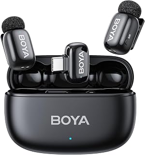 BOYA mini 2 Wireless Lavalier Microphone for iPhone 15/16/17 & Android | AI Noise Cancellation, App Control, 30H Battery Life with Charging Case for Vlogging Interviews and Content Creation