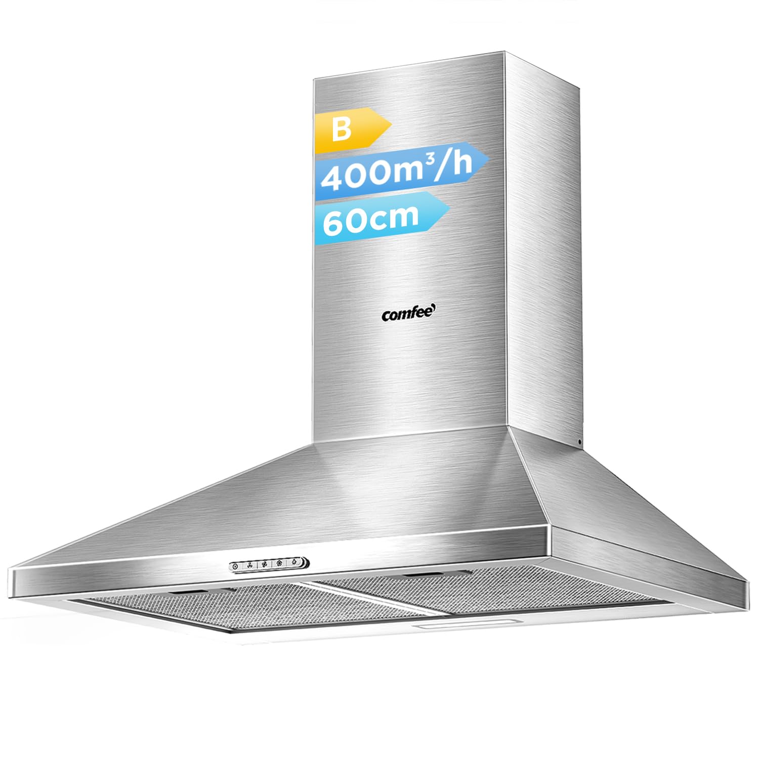 COMFEE' 60 cm Chimney Cooker Hood Stainless Steel Extractor Hood with LED and Re