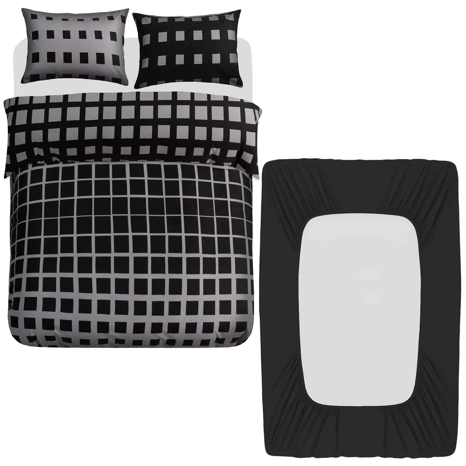 Grace 4 Pcs Double Duvet Set with Matching Black Double Fitted Sheet 40 cm Extra