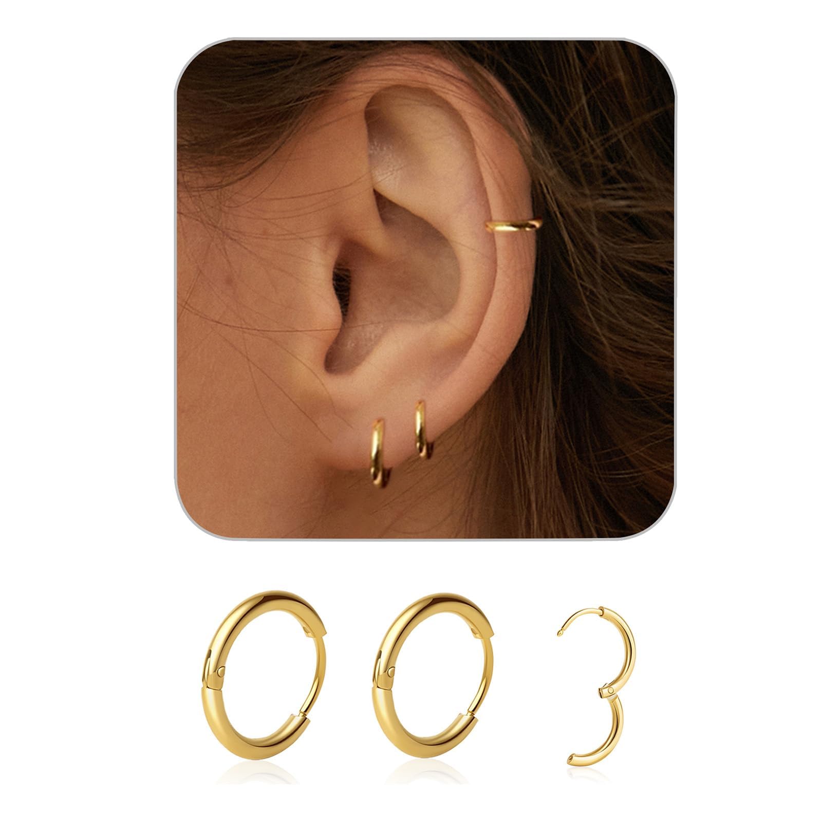 1 Pair 6mm Small Hoop Earrings for Women, Huggie Hoop Earrings (Gold/1.6mm) | Da