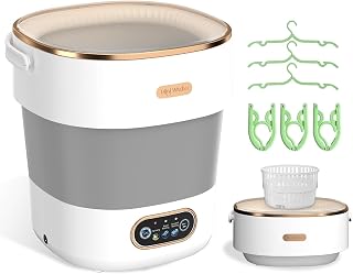 JUJOJB Portable Washing Machine, Folding 20L Mini Washer and Spin-Dryer | 3 modes with deep cleaning. Compact for apartments, dorms, home, RV, and travel. For small clothes and delicates. White.