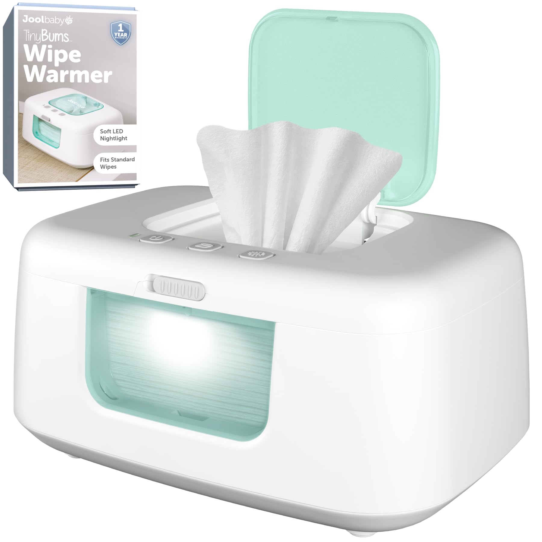 Jool Baby TinyBums Baby Wipe Warmer & Dispenser – with Nightlight (Aqua) | Keep 