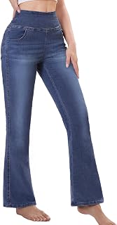 Women's Stretch Jeans, Bell Push Up High Waist Jeans with Pockets Flare Denim Pants Legging