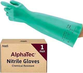 Ansell AlphaTec 37-185 Chemical-Resistant Nitrile Gloves, Liquid and Splash Protection, Food-Handling, Silicone and Latex-Free Work Glove, Waterproof, Reusable, Green, Size L (1 Pair)