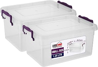 Best House | 2 PCS Plastic Storage Box with Lids | 1.25 Litres | SMALL Size | Clear Storage Containers Use for Haberdasery and Bits N Pcs (1.25 Litres)