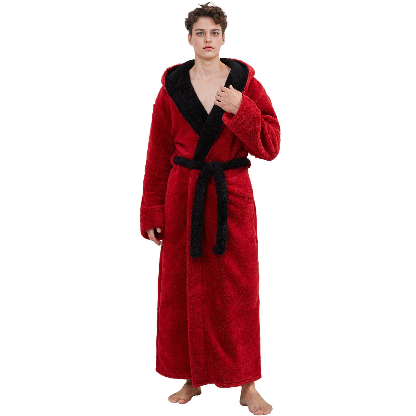 PUTUO Men's Winter Bathrobe: Fleece Winter Hooded Bathrobe for Men - Warm Microf