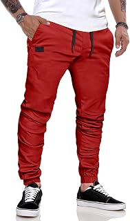 JMIERR Work Trousers Men's Casual Cotton Jogging Trousers with Elastic Waist with Side Pockets Outdoor Sports Slim Fit