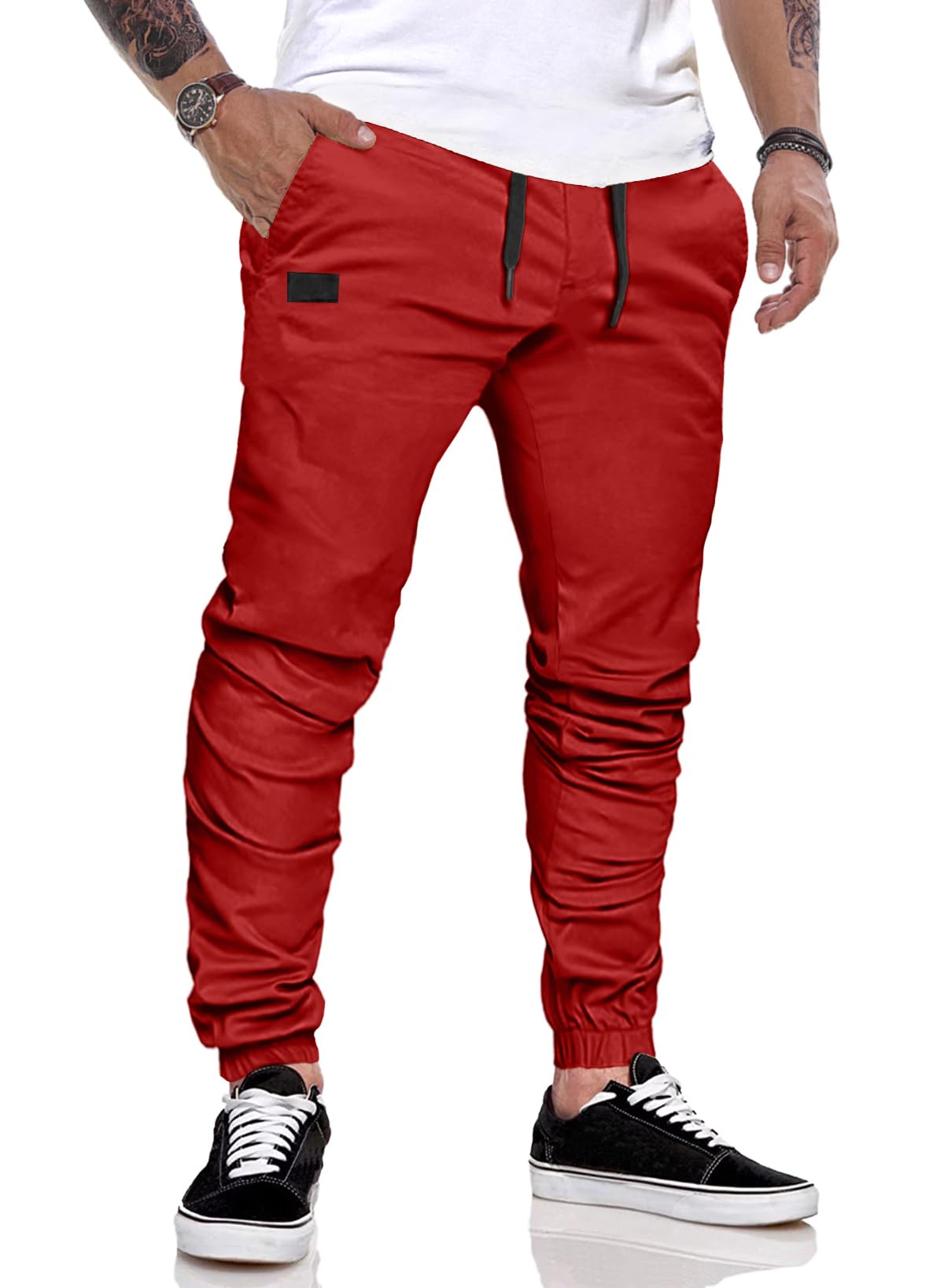 JMIERR Work Trousers Men's Casual Cotton Jogging Trousers with Elastic Waist wit