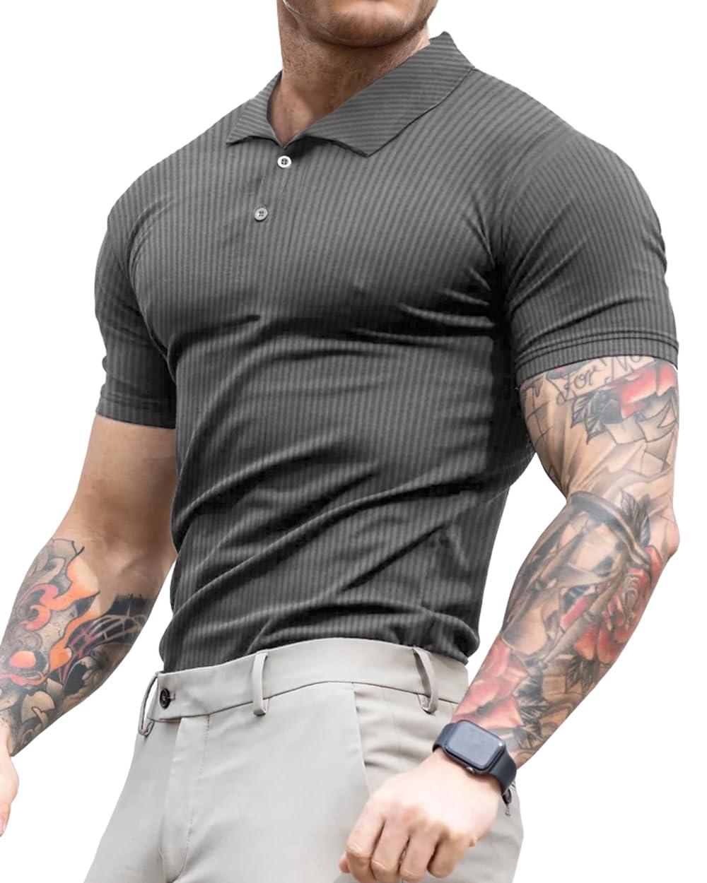 Lehmanlin Men's Long-Sleeved Short-Sleeved Sports T-Shirt, Elastic V-Neck, Muscl