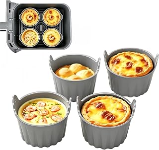 4pcs Air Fryer Baking Ramekins Premium Non-Stick Food-Grade Silicone Mold Cups BPA Free Reusable Air Fryer Accessories Air Fryer Egg Molds for Eggs, Cupcakes, Muffins, Puddings, Tarts, Custards