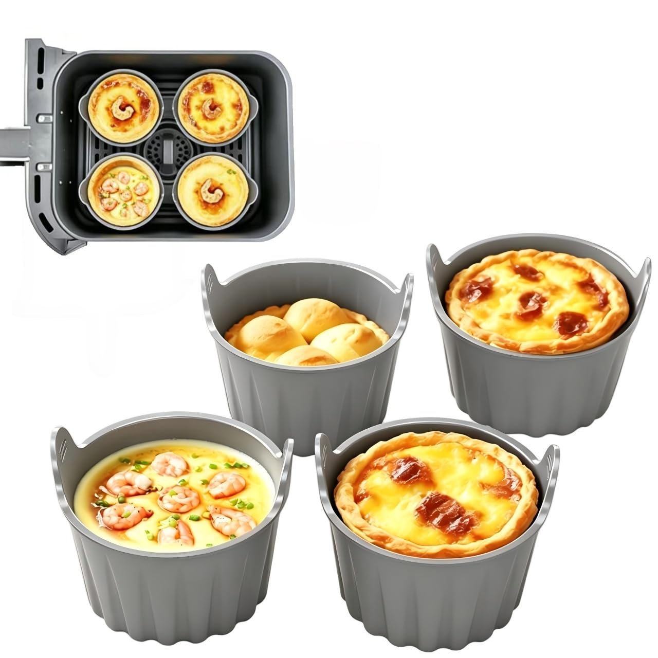 4pcs Air Fryer Baking Ramekins Premium Non-Stick Food-Grade Silicone Mold Cups B