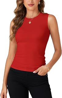 Rooscier Women's Racerback Crew Neck Knit Ribbed Fitted Casual Basic Tank Top