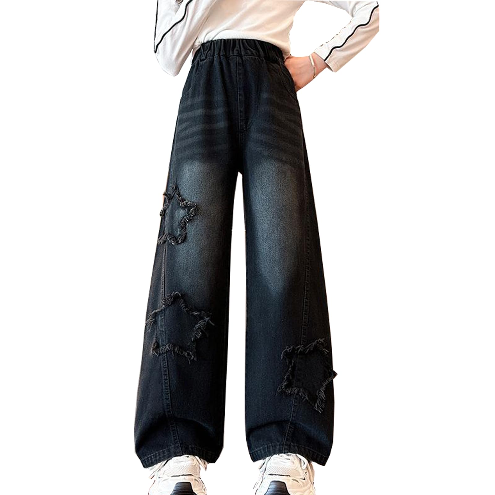 Girls Baggy Jeans Y2K Wide Leg Casual Ripped Cargo Jeans for Kid Teens Size 5-14