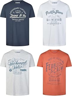 riverso RivLeon Men's Crew Neck T-Shirt Pack of 4 O-Neck Short Sleeve Print Tee Shirt 100% Cotton Regular Fit Green Blue White Grey Red Orange S M L XL 2XL 3XL 4XL 5XL