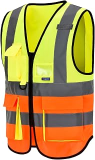 AYKRM 21 Couleur Safety Vest High Visibility Safety Vest with Pockets High Visibility Reflective Work Jacket Reflective Vest with Zipper