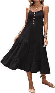 Women Button Sundress Casual Beach Spaghetti Strap Summer 2026 Sleeveless Wedding Guest Midi Vacation Dress DJ572
