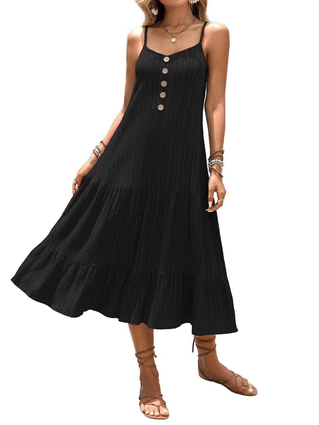Women Button Sundress Casual Beach Spaghetti Strap Summer 2026 Sleeveless Weddin