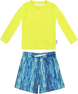 ALVA Baby Boys Rash Guard Sets 2 Piece Bathing Suit Swim Trunks Long Sleeve Baby Toddler Swimsuit UPF 50+