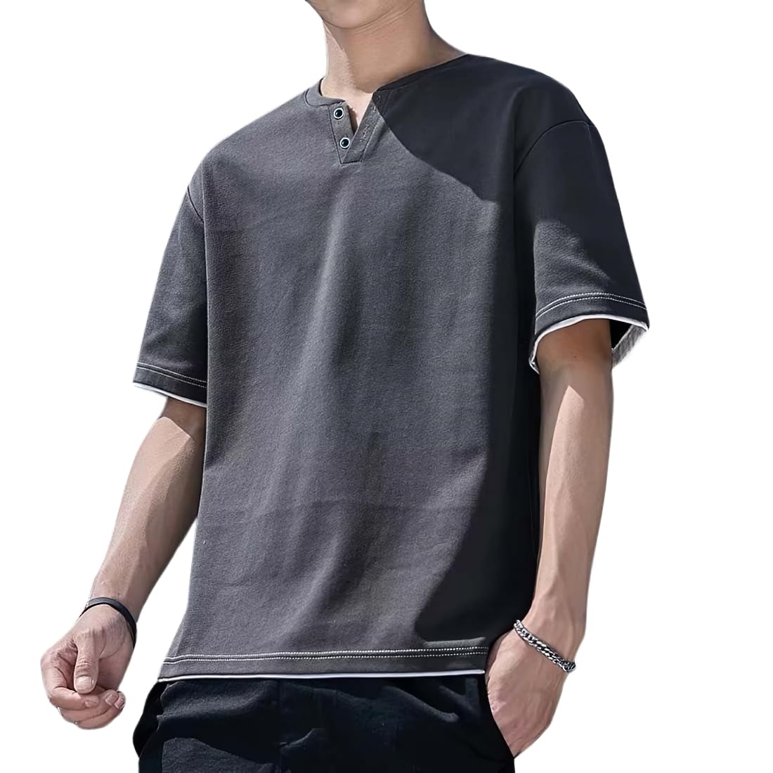 Men's Short Sleeve T-Shirt, Layered Style, Summer Clothing, Half Sleeves, Breath
