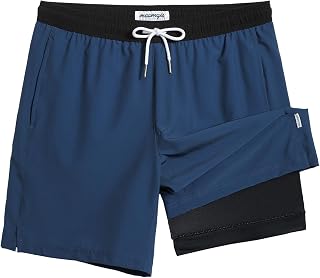 maamgic 2 in 1 Compression Lined Swimsuit with Zipper Men Swim Shorts Beach