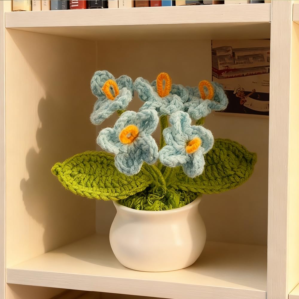 Crochet Flowers in Pot, Handmade Flower Pot Decoration, Small Potted Flowers, Id