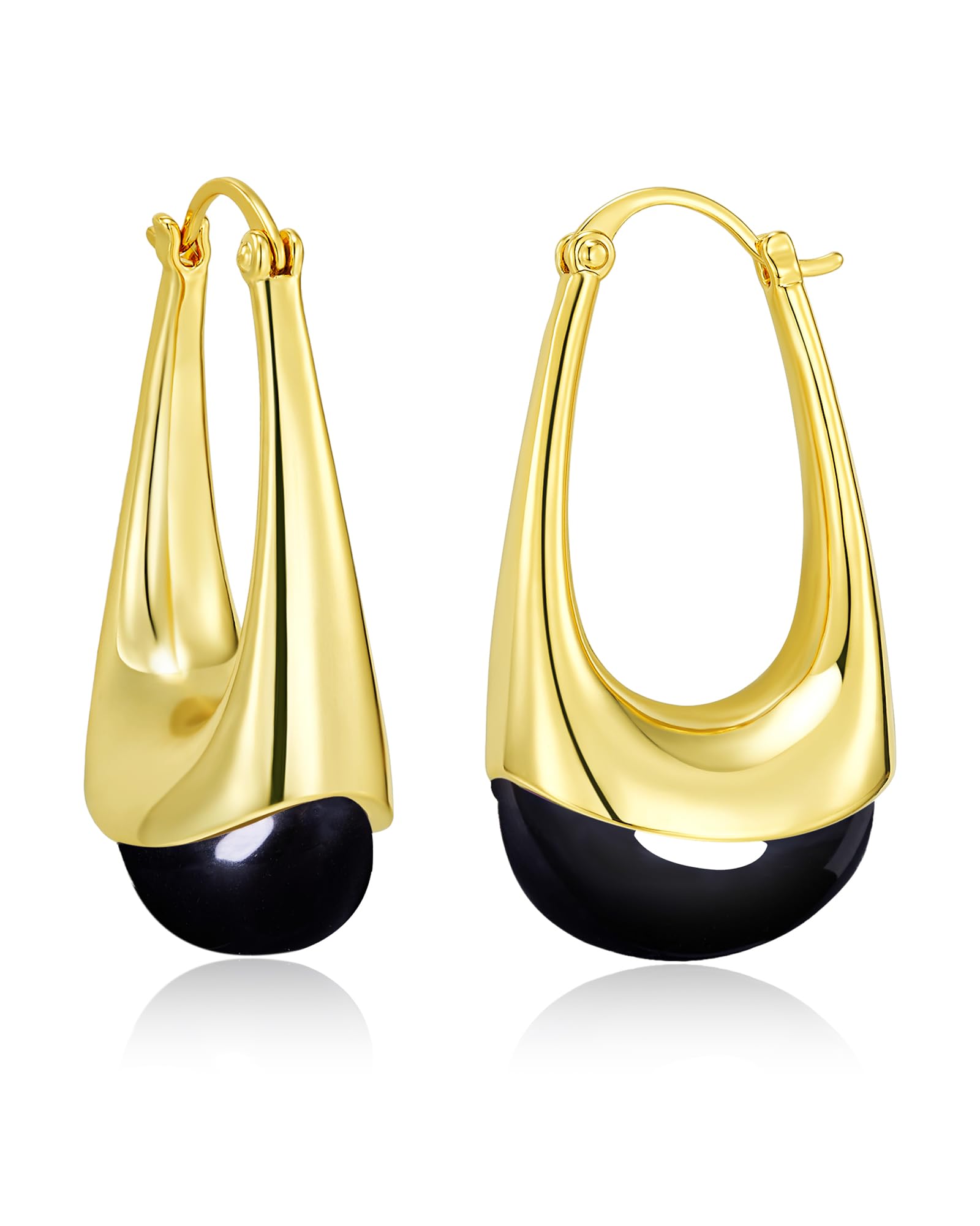 SNGIA Long Oval Chunky Dangle 18K gold plated Hoops with Colored Resin Gemstone 
