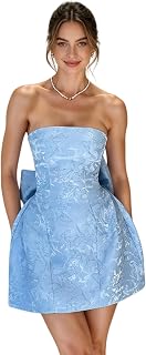 JUMISEE Embroidery Satin Homecoming Dress with Bow Modest Strapless Mini Dresses A Line Short Prom Dress Party Gown