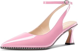 NobleOnly Zapatos de vestir para mujer, con correa de tobillo, puntera puntiaguda, tacón de gatito, zapatos de vestir de 2.6 pulgadas