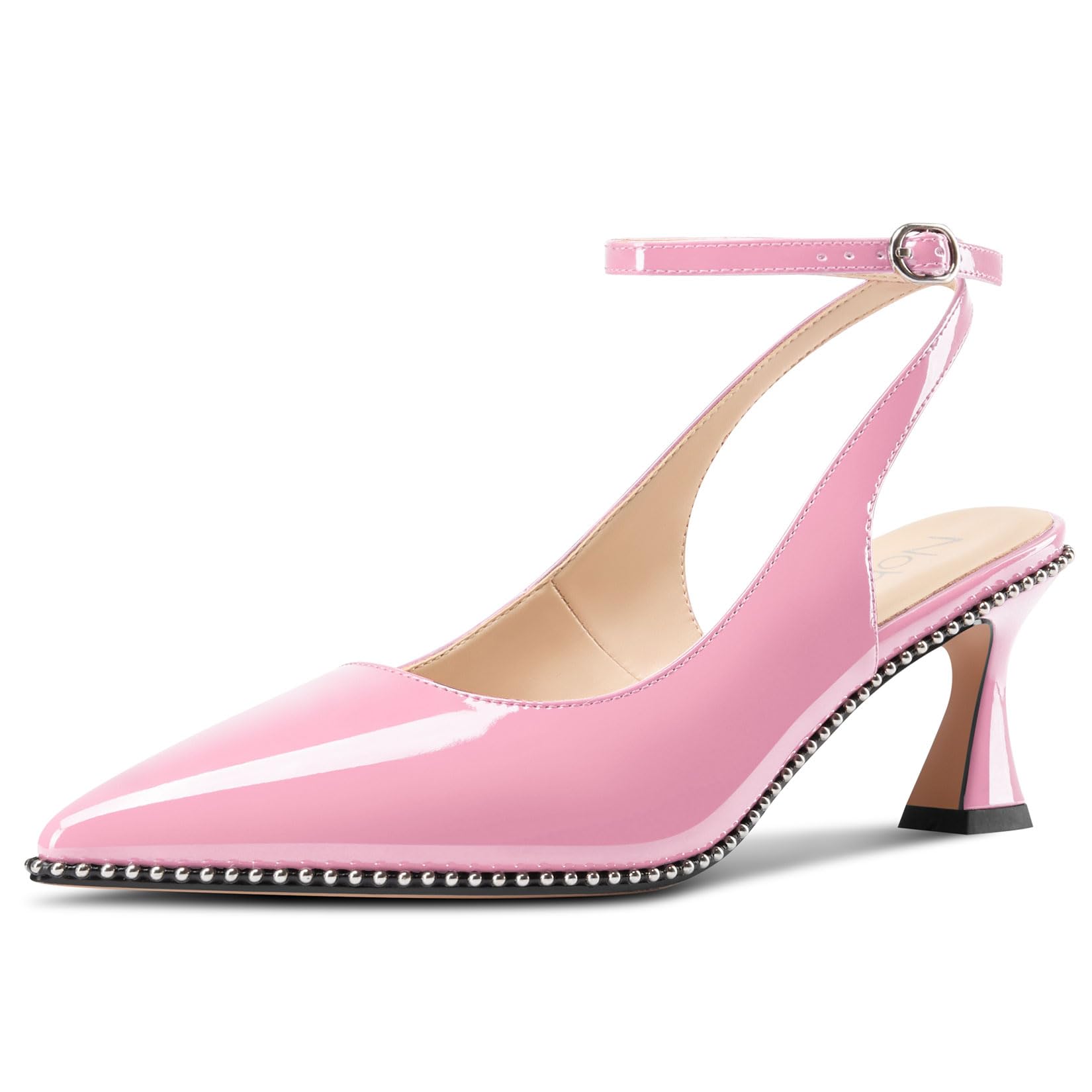 NobleOnly Zapatos de vestir para mujer, con correa de tobillo, puntera puntiagud
