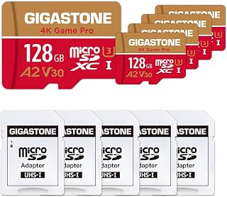 【Switch 1 Only】GIGASTONE MicroSDXC 128GB (Set of 5) 4K Game Pro, A2 U3 V30, up to 100MB/s, Specially for GoPro Drone Switch 1, with SD Adapter【Free Data Recovery for 5 Years】