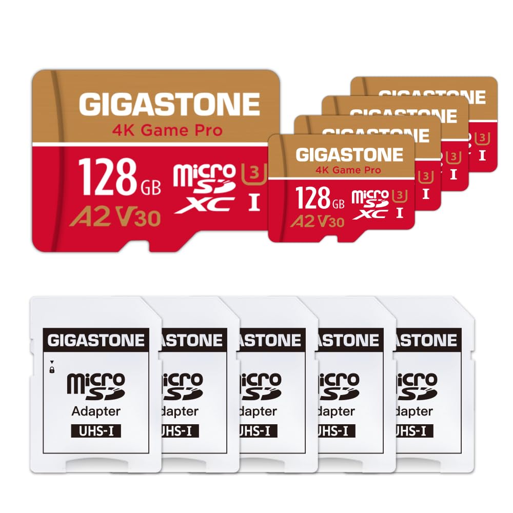 【Switch 1 Only】GIGASTONE MicroSDXC 128GB (Set of 5) 4K Game Pro, A2 U3 V30, up t