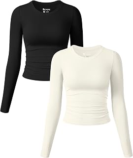 OQQ Womens 2 Piece Shirts Long Sleeve Crew Neck Tops