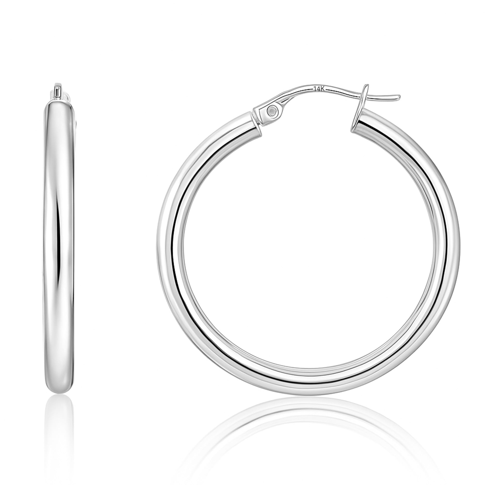 10K or 14K Gold 20MM to 30MM Tube Hoop Earrings for Women