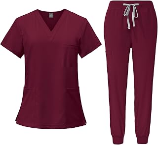 Medical Overalls Suit V-neck Short-sleeved Top with 3 Pockets Slim Pants Quick-drying Unisex DK05