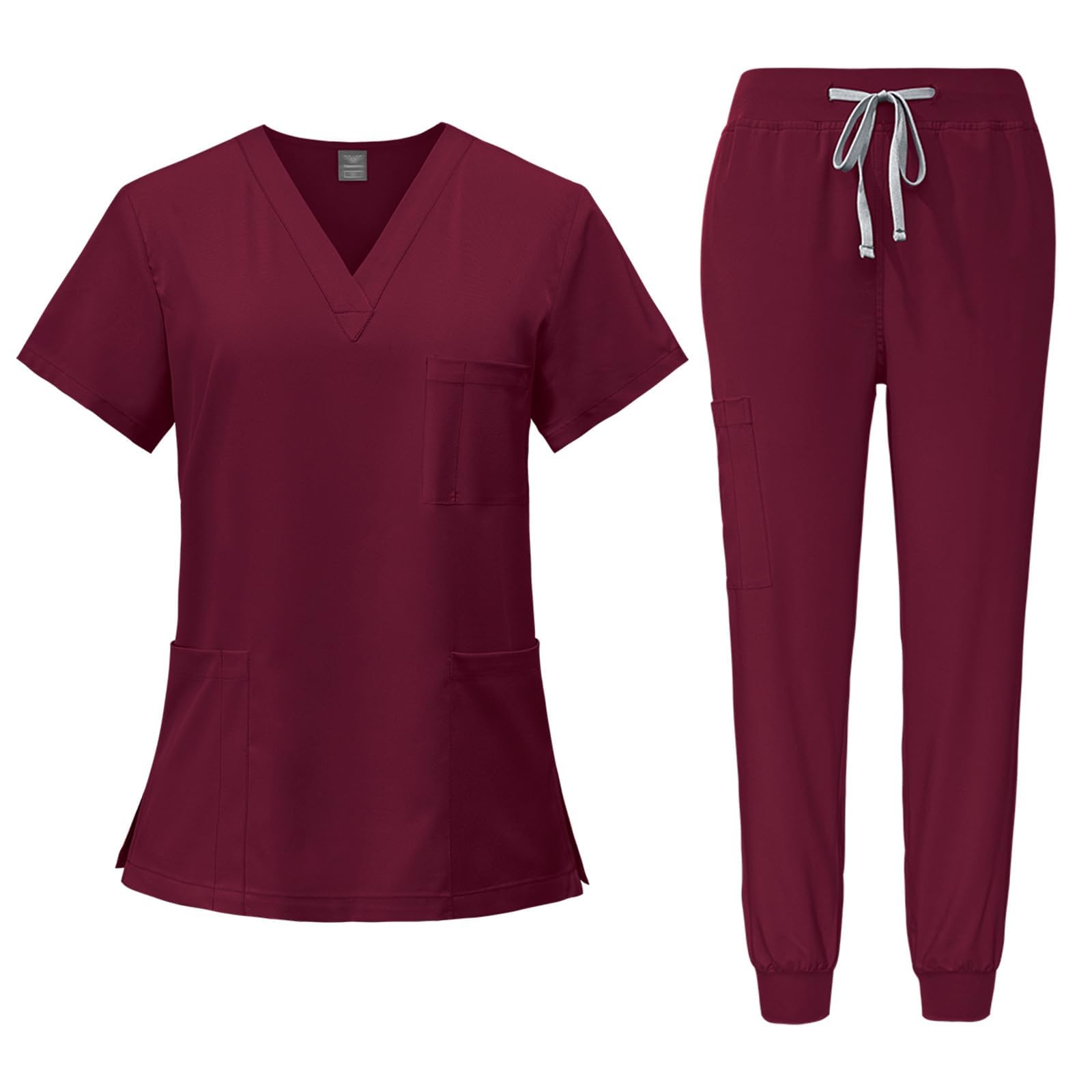 Medical Overalls Suit V-neck Short-sleeved Top with 3 Pockets Slim Pants Quick-d