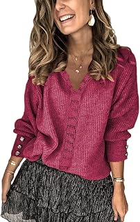 Tomwell Women's Loose Simple V-Neck Pullover Solid Colour Lightweight Casual Long Sleeve Knitted Sweater Warm Tops Top Sweater Sweatshirt Autumn Winter
