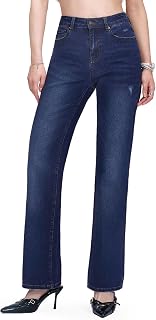 Straight Leg Jeans for Women, High Waisted Stretchy Jeans Trendy Wide Leg Boyfriend Mom Cute Ladies Denim Pants
