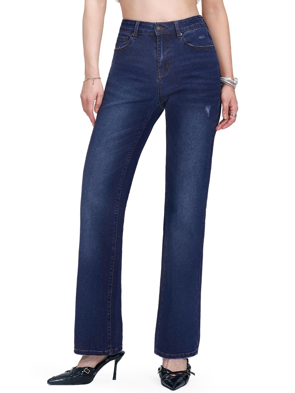 Straight Leg Jeans for Women, High Waisted Stretchy Jeans Trendy Wide Leg Boyfri