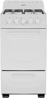 Avanti Gas Range Oven, Compact Freestanding Design, 4 Burners with Electronic Ignition, 2.1 Cu.Ft. Capacity Features Solid Door Storage Drawer Broiler and Accessories, 20-Inch, White