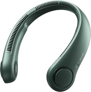 JISULIFE Portable Neck Fan, Hands Free Bladeless Fan, 5 Speeds, 4000 mAh | Battery Operated Wearable Personal Fan, Twistable, Rechargeable Travel Essentials, Gifts for Women Men-Dark Green
