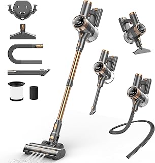 NuYupo Cordless Vacuum Cleaner, 10-in-1 Lightweight Stick Vacuum with 45mins Runtime, Powerful Suction, LED Touch Screen, Rechargeable Vacuum Cleaners for Home Hardwood Floor Carpet Pet Hair (Gold)