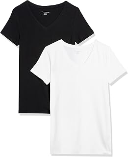 Amazon Essentials Women's Regular-Fit Short-Sleeve V-Neck T-Shirt, Pack of 2