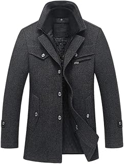 Lavnis Men's Winter Wool Coats Slim Fit Single Breasted Trench Jacket Woolen Pea Coat Style 2 Gray XL