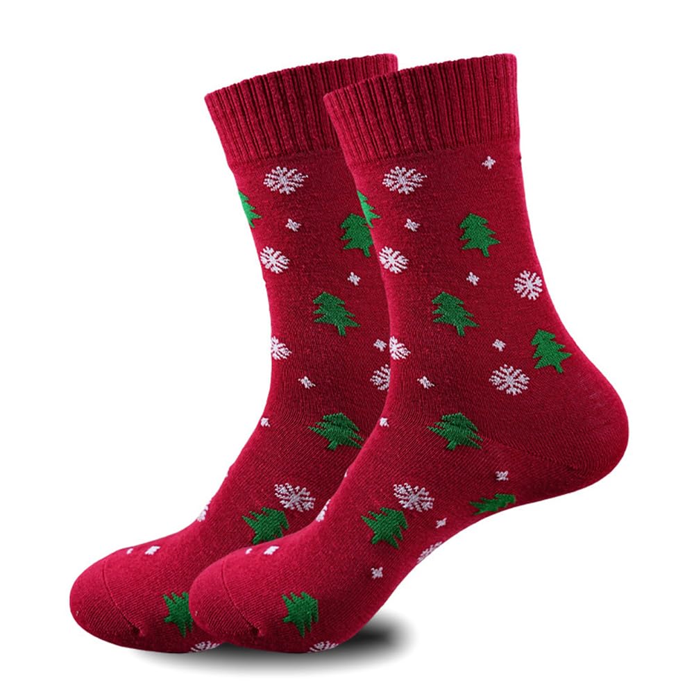 Christmas Argyle Pattern Socks - 1 Pair, Festive Red with Green & White Diamond 