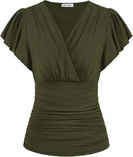 GRACE KARIN Shiny Shirt for Women Short Sleeve Elegant Sequin Shirt Tunic