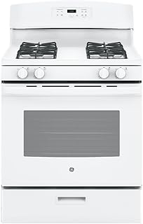 GE 30-Inch Free-Standing Gas Range Oven, 4.8 Cu. Ft., Sealed Burners, White