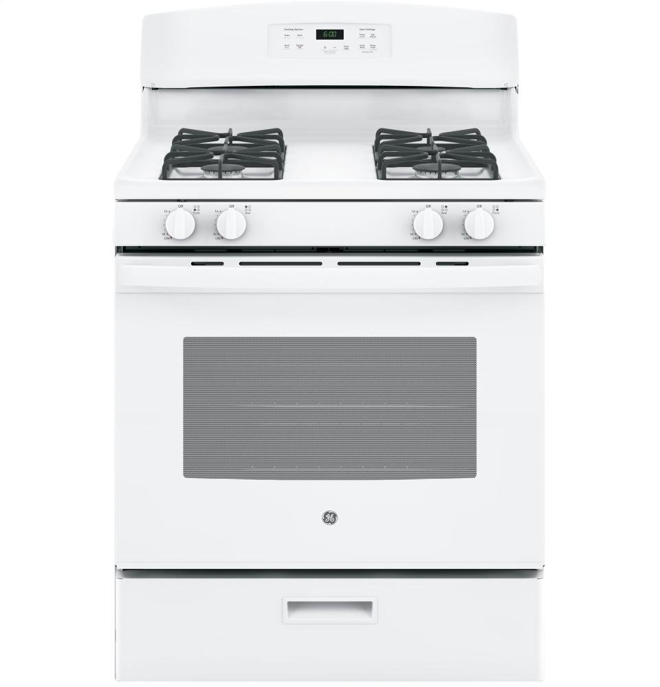 GE 30-Inch Free-Standing Gas Range Oven, 4.8 Cu. Ft., Sealed Burners, White