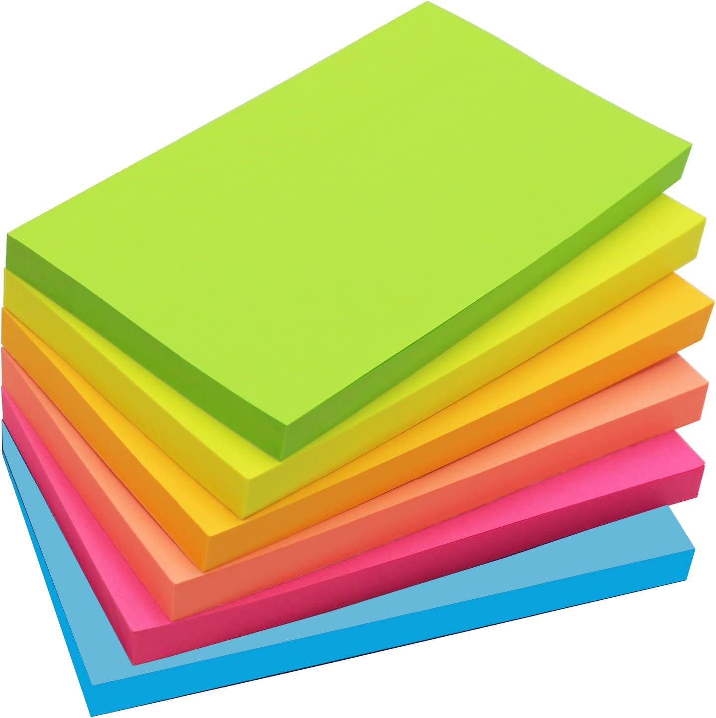 KIFZM 480 Sheets Large Sticky Pads, 76 x 127 mm 6 Brilliant Colors Assorted Self