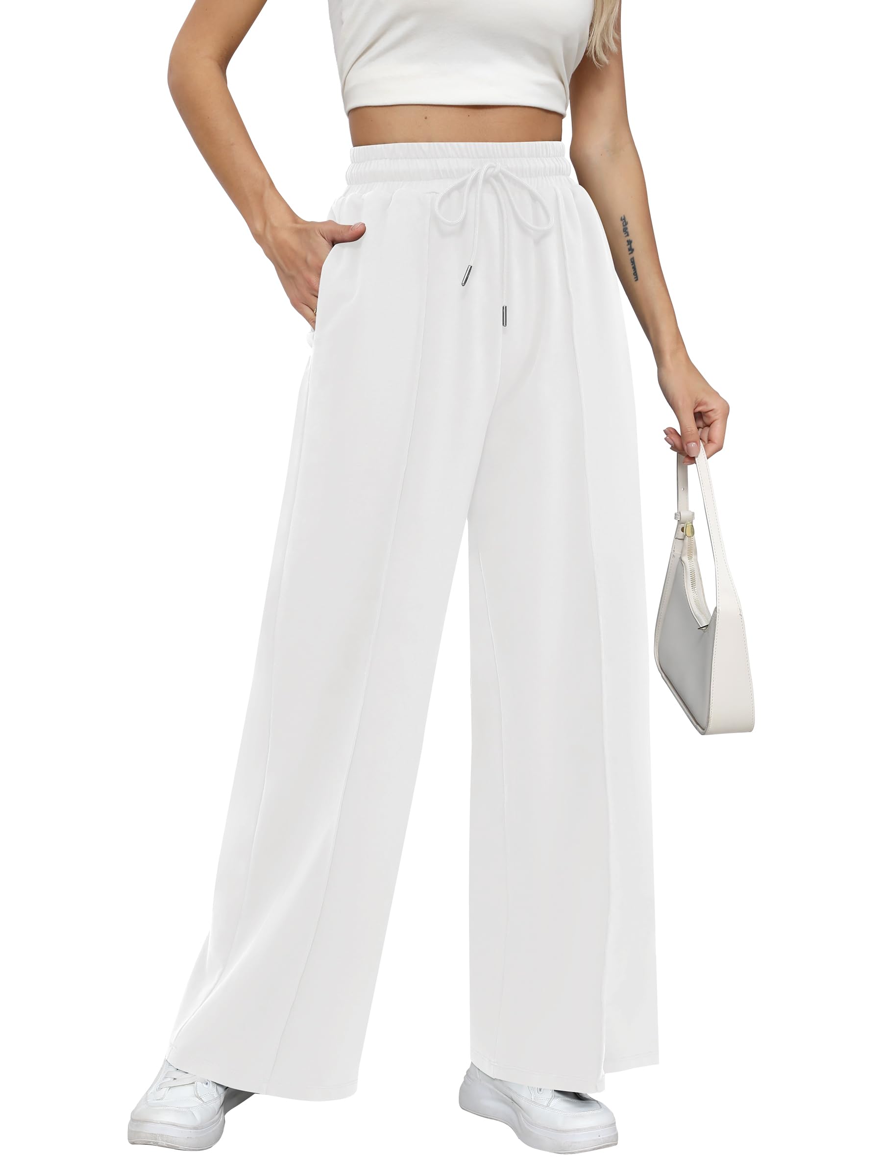 Missufe Women Stretch High Waist Wide Leg Casual Joggers Workout Lounge Pants Sw